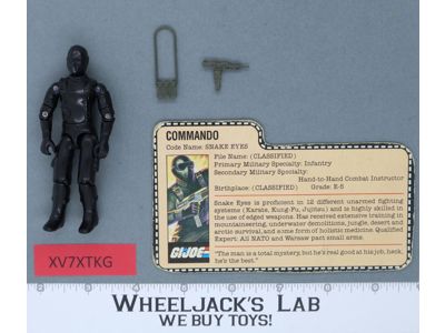 Snake Eyes V1.5 Swivel Arms 100% Complete G.I. Joe 1983 Hasbro Vintage Figure