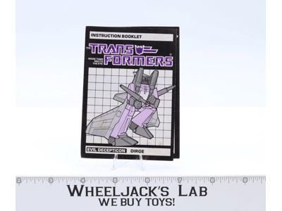Dirge Action Figure Instruction Manual Booklet 1985 Hasbro G1 Transformers