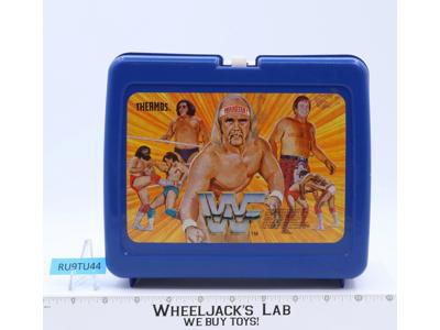 WWF Wrestling Superstar Plastic Blue Lunchbox 1985 Titan Sports Thermos Brand