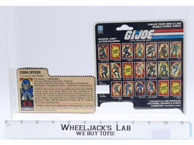Cobra Officer v1.5 Explosion 20-Back CARD ONLY GI Joe 1983 Hasbro Vintage