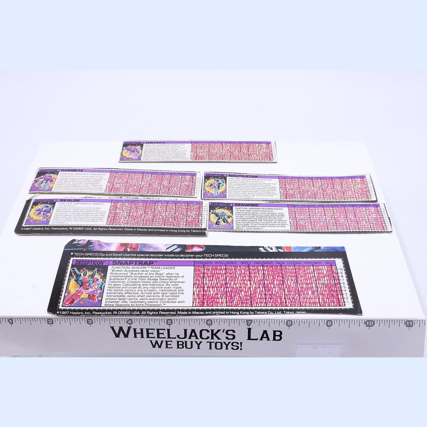 Piranacon Lot of 6 Action Figure Tech Specs 1985 Vintage Hasbro G1 Transformers