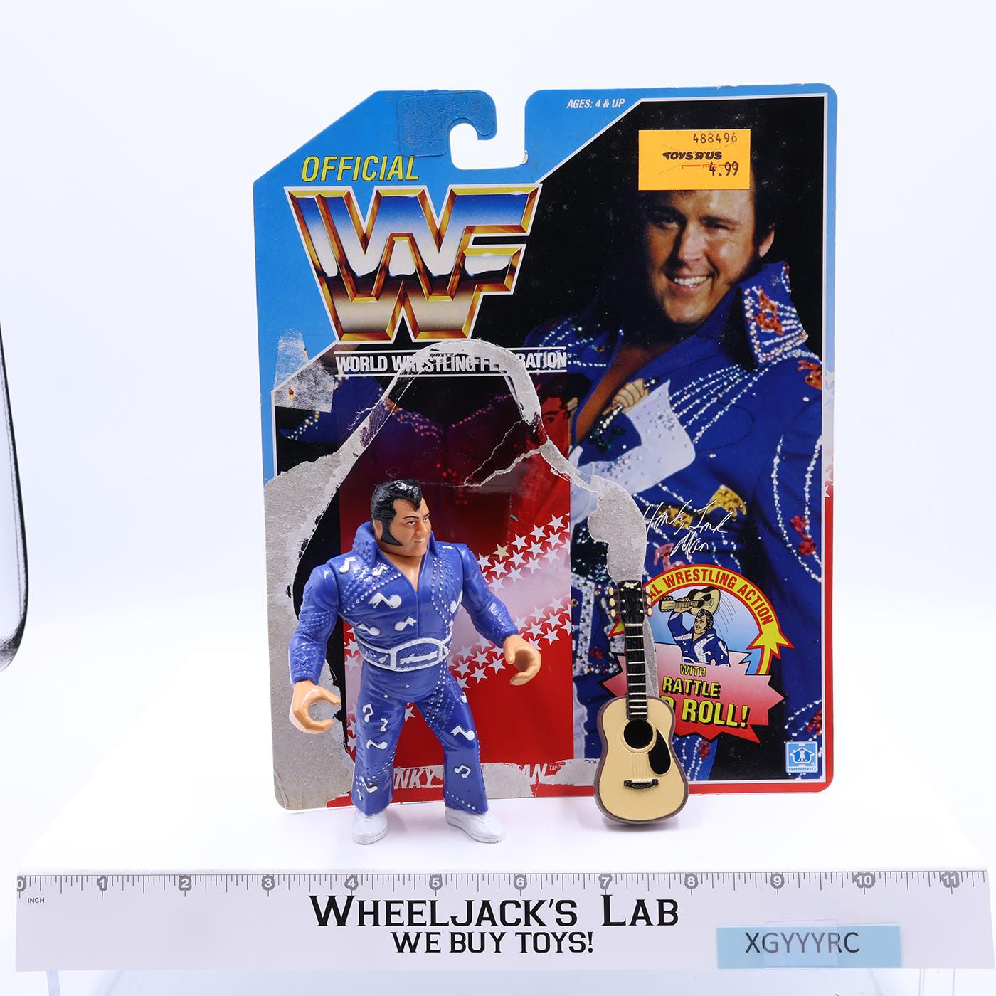 Honky Tonk Man 100% Complete W/CARDBACK 1990 WWF Wrestling Hasbro Action Figures
