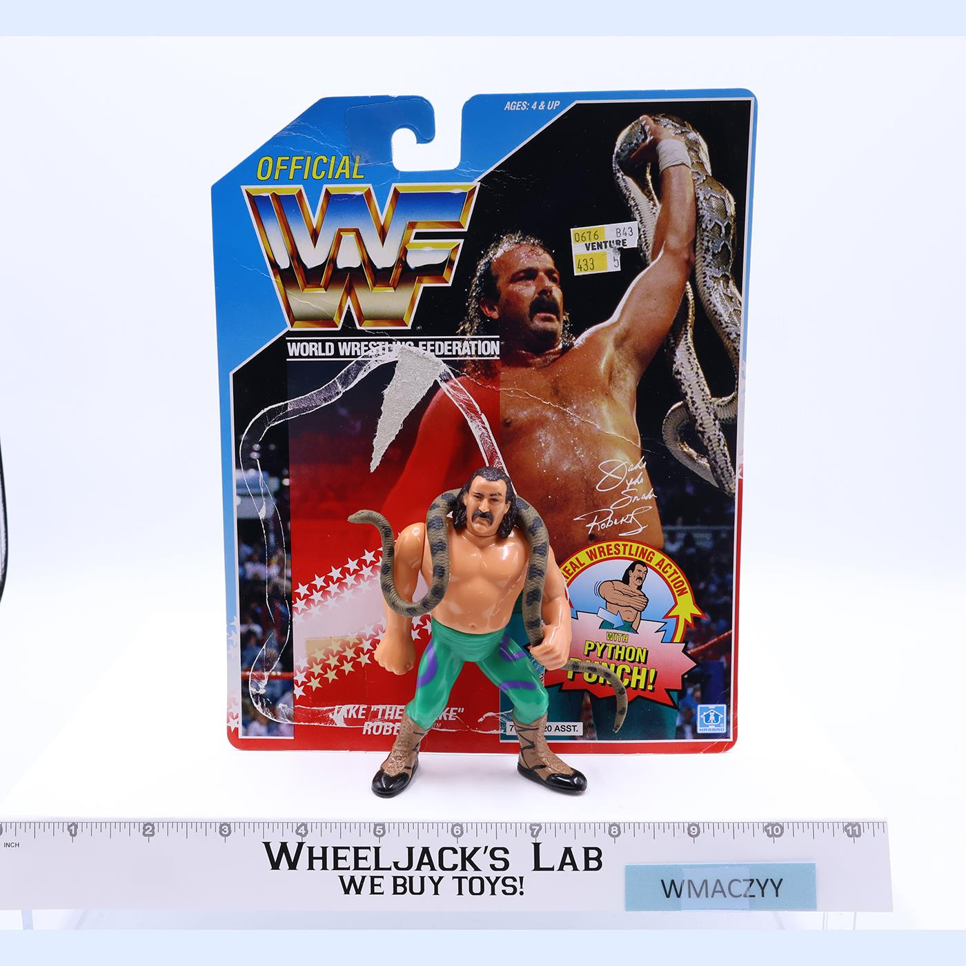 Jake The Snake Roberts W/CARDBACK 100% Complete 1990 WWF Wrestling Hasbro Figure