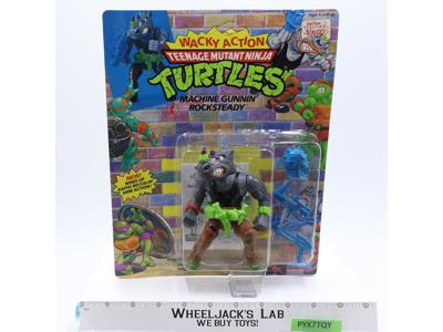 Machine Gunnin' Rocksteady Wacky Action TMNT 1989 Playmates NEW MOSC SEALED