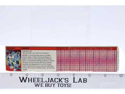 Mirage Action Figure Tech Spec 1984 Hasbro G1 Transformers