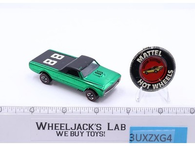 Custom Fleetside Green w/ BUTTON Vertical Headlights Hot Wheels Mattel 1968 RL