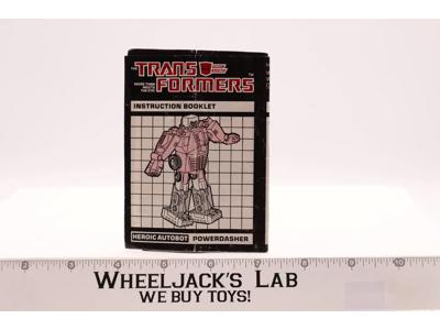 Powerdasher CAR Action Figure Instruction Manual Booklet 1985 G1 Transformers