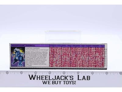 Overkill Action Figure Tech Spec 1986 Vintage Hasbro G1 Transformers