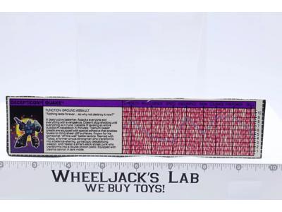 Quake Action Figure Tech Spec 1988 Vintage Hasbro G1 Transformers