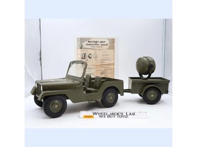 #4540 U.S. Army M38A1 Jeep W/ Searchlight Trailer 1960s Marx 12" Vehicle