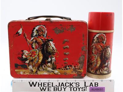 Great Wild West Metal Lunch Box THERMOS 1959 Vtg Cowboy Native American Indian