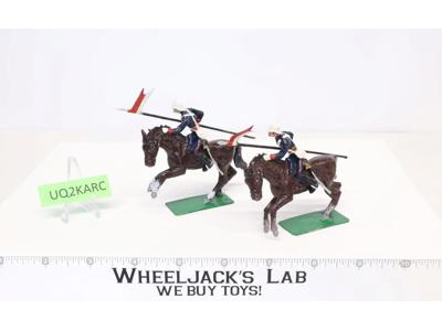 Vintage Lancers Soldiers (2) Elastolin British Toy Brown Horses Flags Lead