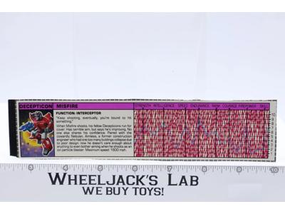 Misfire Action Figure Tech Spec 1987 Vintage Hasbro G1 Transformers