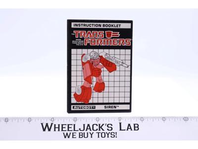 Siren Action Figure Instruction Booklet Manual 1988 Vintage G1 Transformers