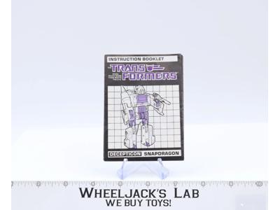 Snapdragon Action Figure Instruction Manual Booklet 1986 Hasbro G1 Transformers