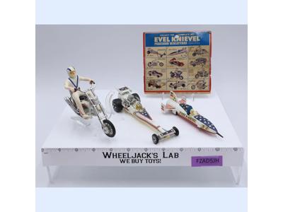 Evel Knievel Precision Miniatures Dragster, Sky Cycle & Chopper Ideal Vintage