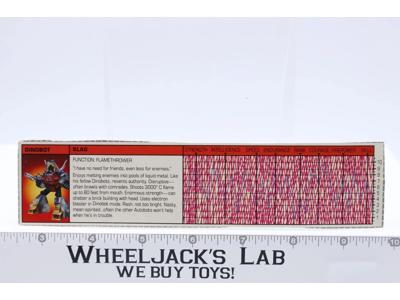 Slag Action Figure Tech Spec 1985 Vintage Hasbro G1 Transformers