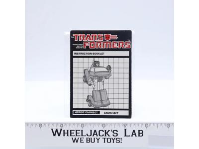 Camshaft Instruction Manual Booklet 1984 Hasbro G1 Transformers Action Figure