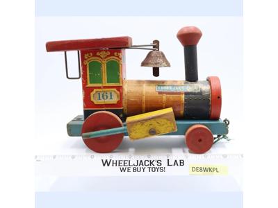 Fisher-Price Looky Chug-Chug Wooden Vintage Train Engine Pull Toy w/ Bell 1950s