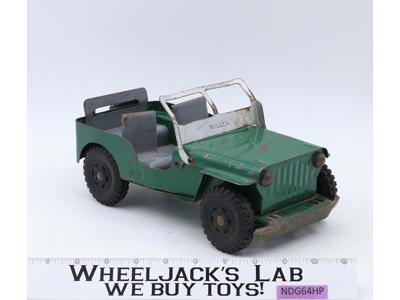 Green Willys Jeep Army Vehicle Pressed Steel 1950s Marx Lumar Vintage 11" Long