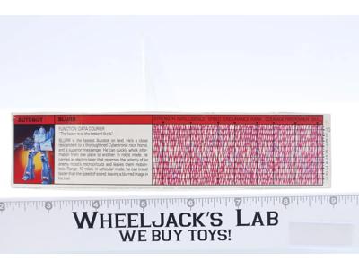 Blurr Action Figure Robot Tech Spec 1986 Vintage Hasbro G1 Transformers