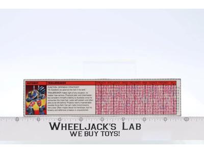 Trailbreaker Action Figure Tech Spec 1985 Vintage Hasbro G1 Transformers