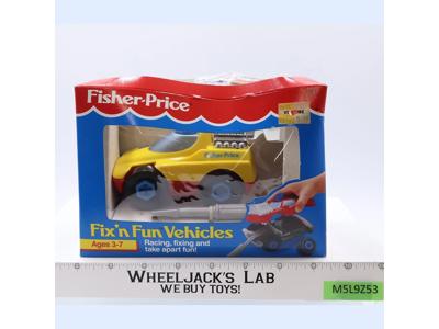 #2071 Fix'n Fun Vehicles Yellow Race Car 1992 Fisher Price NEW MIB