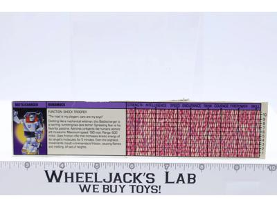 Runamuck Action Figure Tech Spec 1987 Vintage Hasbro G1 Transformers