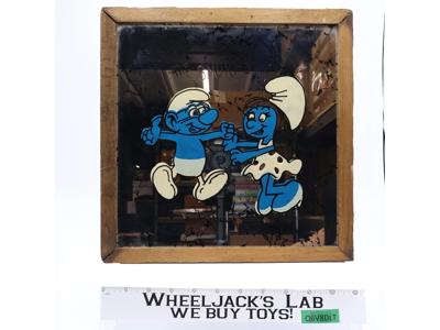 Framed Smurf Art Mirror Picture Carnival Prize Smurfs Vintage 13 x 13