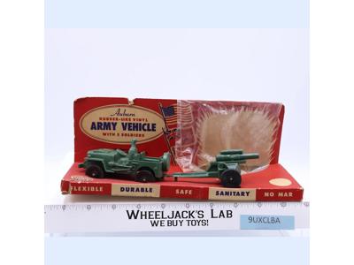 #318 Rubber Army Vehicle Jeep & Gun W/ 5 Soldiers 1930s Auburn Toy Soldiers NEW