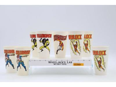 Set of 8 Marvel Superhero 1975 7 Eleven Slurpee Cups Warlock Yellowjacket