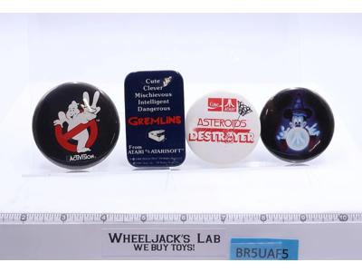 Lot of 4 Atari Ghostbusters Pins Pinback Buttons Gremlins Asteroids Mickey Mouse