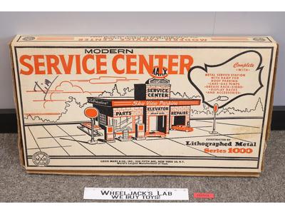 Modern Service Center Lithographed Metal Series 1000 Marx 1950's Toy Car Playset