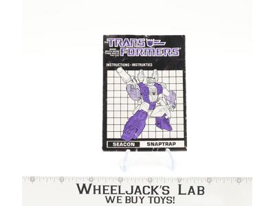 Snaptrap Action Figure Instruction Booklet Manual 1988 Vintage G1 Transformers