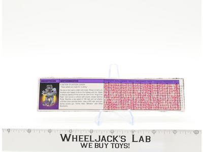 Motormaster Action Figure Tech Spec 1986 Vintage Hasbro G1 Transformers