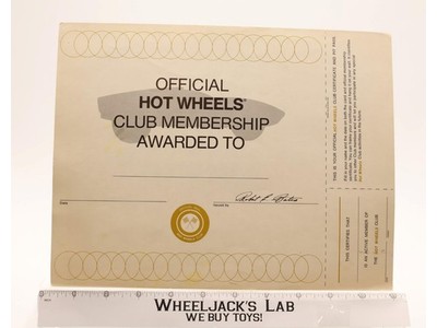 Official Hot Wheels Club Membership Certificate UNUSED