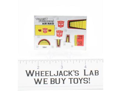 Air Raid Decal Sticker Sheet G1 Transformers 1986 Vintage Action Figure