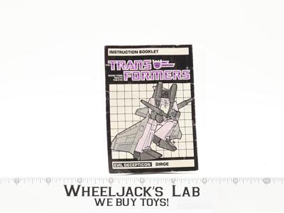 Dirge Action Figure Instruction Manual Booklet 1985 Hasbro G1 Transformers