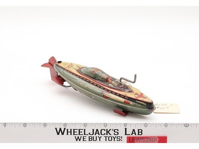 SSN7 Submarine Tin Litho Wind-up Works! 1950s Marusan SAN Japan 8" Toy
