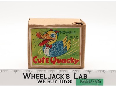 Cute Quacky Duck Tin Litho Movable Head 1950s Alps Japan Vintage Friction Toy