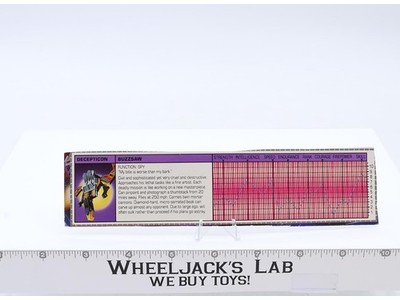 Buzzsaw Action Figure Tech Spec 1984 Vintage Hasbro G1 Transformers