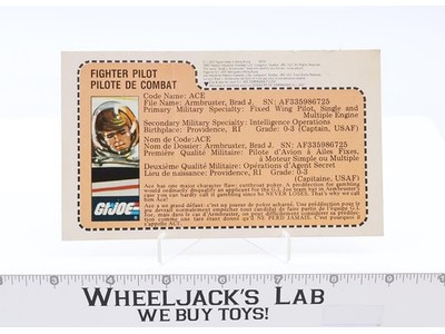 Ace Fighter Pilot MAIL AWAY File Card CANADIAN 1983 Hasbro Vintage