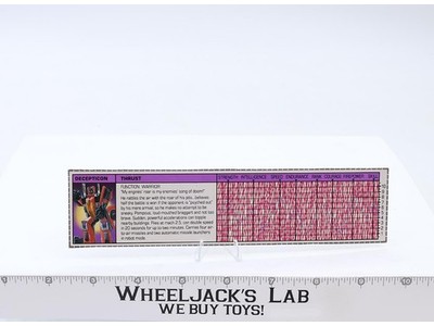 Thrust Action Figure Tech Spec 1985 Vintage Hasbro G1 Transformers