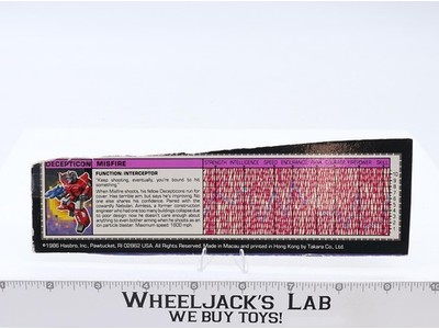 Misfire Action Figure Tech Spec 1987 Vintage Hasbro G1 Transformers