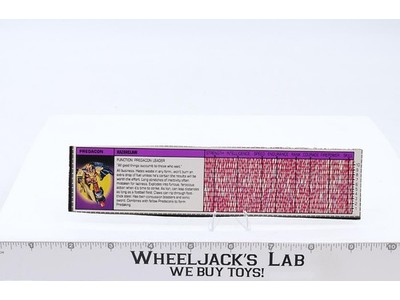 Razorclaw Action Figure Tech Spec 1986 Vintage Hasbro G1 Transformers