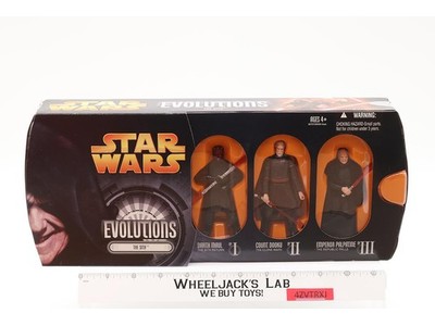 The Sith 3 Pack Maul Dooku Palpatine Star Wars Evolutions 2005 Hasbro NEW SEALED
