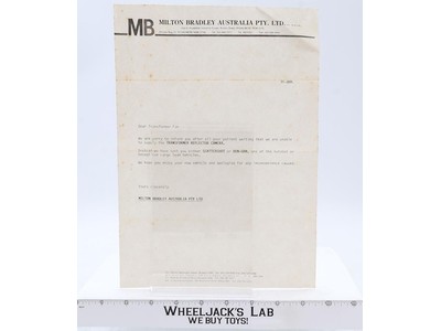 Transformers Milton Bradley Australia Apology Letter Vintage G1