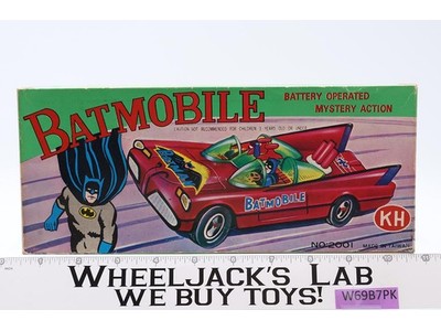 Batmobile Battery Operated Mystery Action Tin Litho W/ Box 1960s-70s KH Taiwan