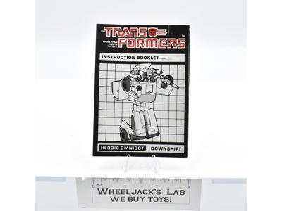 Downshift Action Figure Instruction Manual Booklet 1985 Hasbro G1 Transformers