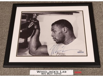 Mike Tyson with Punching Bag Framed AUTOGRAPHED B&W Picture 16x20 W/ COA